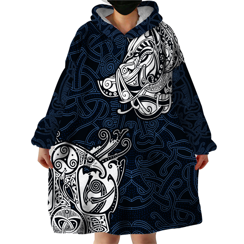 Viking Wearable Blanket Hoodie Legendary Viking Boar and Intricate Norse Patterns - Wonder Print Shop