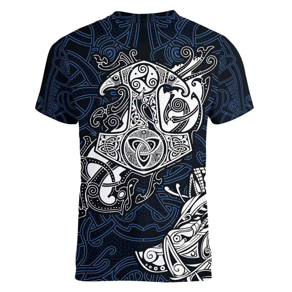 Viking Women V Neck T Shirt Legendary Viking Boar and Intricate Norse Patterns - Wonder Print Shop