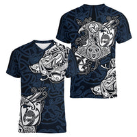 Viking Women V Neck T Shirt Legendary Viking Boar and Intricate Norse Patterns - Wonder Print Shop