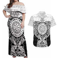 Viking Tattoo Couples Matching Off Shoulder Maxi Dress and Hawaiian Shirt Hugin And Munin Asgardian Ravens Grunge Art - Wonder Print Shop