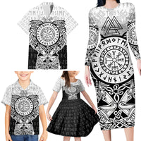 Viking Tattoo Family Matching Long Sleeve Bodycon Dress and Hawaiian Shirt Hugin And Munin Asgardian Ravens Grunge Art - Wonder Print Shop