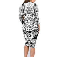 Viking Tattoo Family Matching Long Sleeve Bodycon Dress and Hawaiian Shirt Hugin And Munin Asgardian Ravens Grunge Art - Wonder Print Shop
