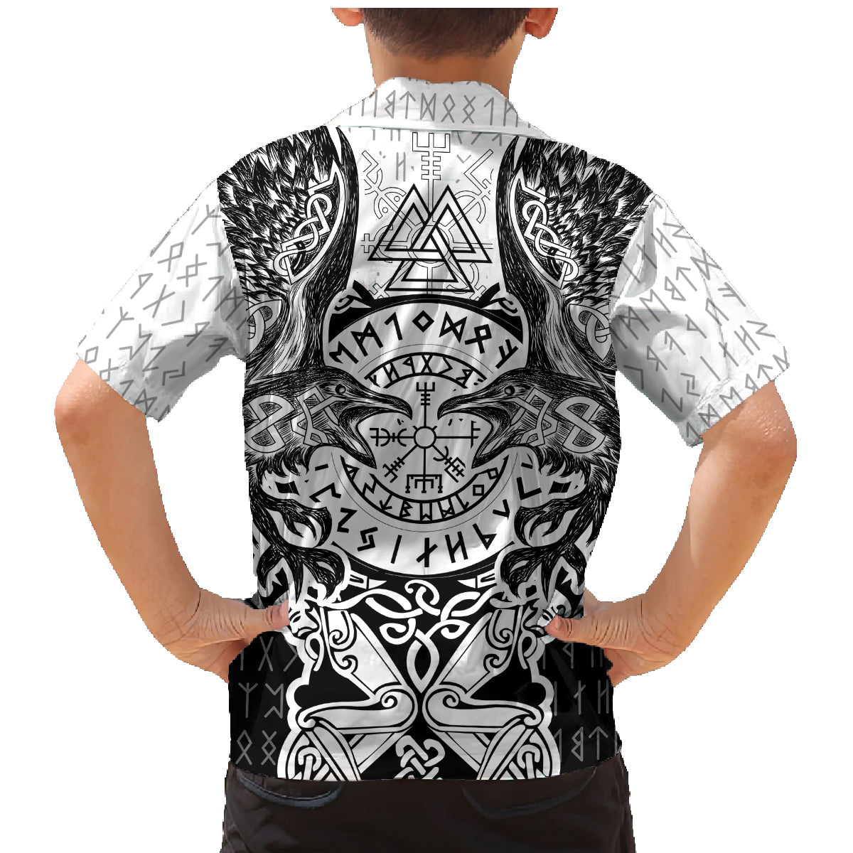 Viking Tattoo Family Matching Mermaid Dress and Hawaiian Shirt Hugin And Munin Asgardian Ravens Grunge Art - Wonder Print Shop