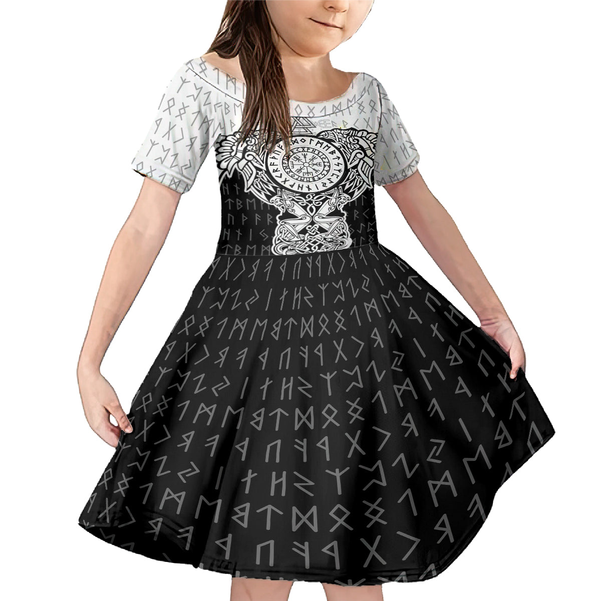 Viking Tattoo Family Matching Mermaid Dress and Hawaiian Shirt Hugin And Munin Asgardian Ravens Grunge Art - Wonder Print Shop