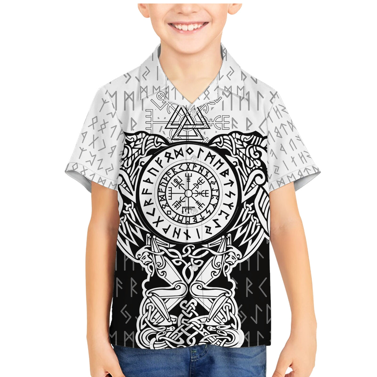 Viking Tattoo Family Matching Mermaid Dress and Hawaiian Shirt Hugin And Munin Asgardian Ravens Grunge Art - Wonder Print Shop