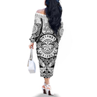 Viking Tattoo Family Matching Off Shoulder Long Sleeve Dress and Hawaiian Shirt Hugin And Munin Asgardian Ravens Grunge Art - Wonder Print Shop