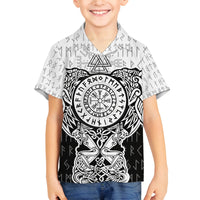 Viking Tattoo Family Matching Off Shoulder Long Sleeve Dress and Hawaiian Shirt Hugin And Munin Asgardian Ravens Grunge Art - Wonder Print Shop