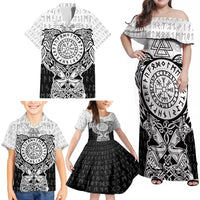 Viking Tattoo Family Matching Off Shoulder Maxi Dress and Hawaiian Shirt Hugin And Munin Asgardian Ravens Grunge Art - Wonder Print Shop