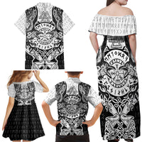Viking Tattoo Family Matching Off Shoulder Maxi Dress and Hawaiian Shirt Hugin And Munin Asgardian Ravens Grunge Art - Wonder Print Shop