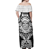 Viking Tattoo Family Matching Off Shoulder Maxi Dress and Hawaiian Shirt Hugin And Munin Asgardian Ravens Grunge Art - Wonder Print Shop