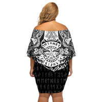 Viking Tattoo Family Matching Off Shoulder Short Dress and Hawaiian Shirt Hugin And Munin Asgardian Ravens Grunge Art - Wonder Print Shop
