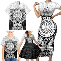 Viking Tattoo Family Matching Short Sleeve Bodycon Dress and Hawaiian Shirt Hugin And Munin Asgardian Ravens Grunge Art - Wonder Print Shop