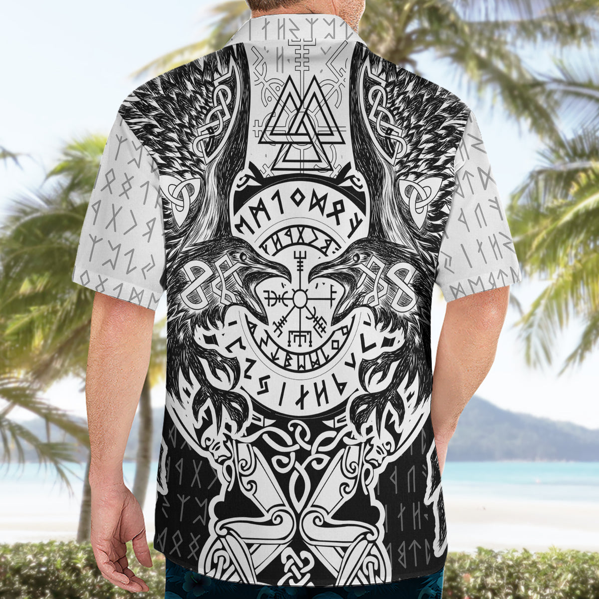 Viking Tattoo Hawaiian Shirt Hugin And Munin Asgardian Ravens Grunge Art - Wonder Print Shop