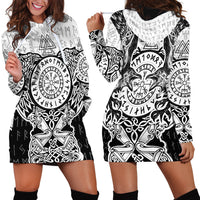 Viking Tattoo Hoodie Dress Hugin And Munin Asgardian Ravens Grunge Art - Wonder Print Shop