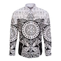Viking Tattoo Long Sleeve Button Shirt Hugin And Munin Asgardian Ravens Grunge Art - Wonder Print Shop