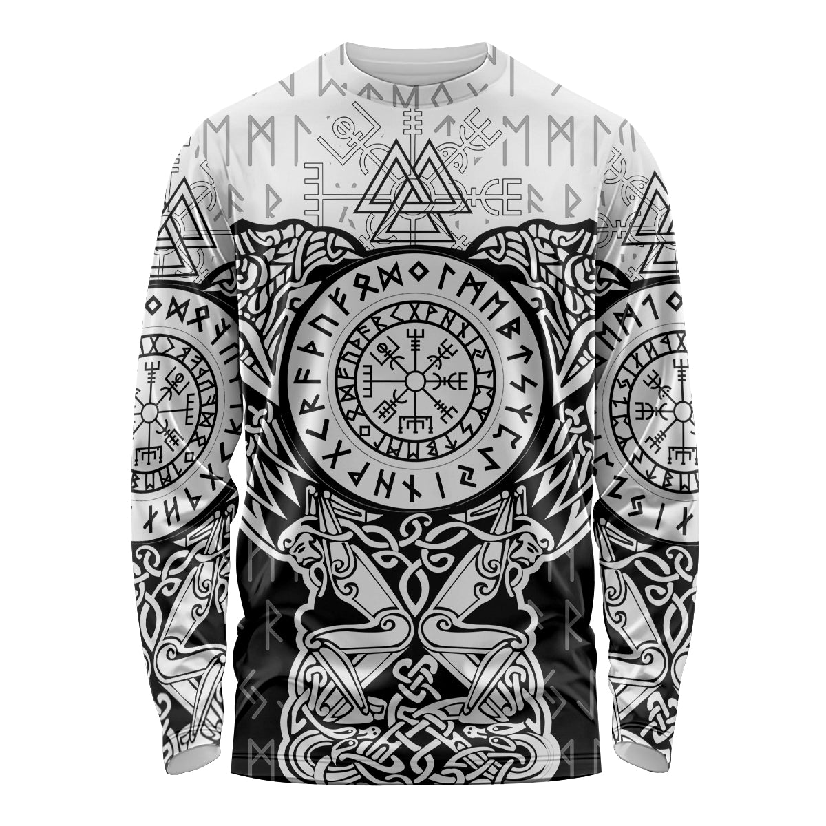 Viking Tattoo Long Sleeve Shirt Hugin And Munin Asgardian Ravens Grunge Art - Wonder Print Shop
