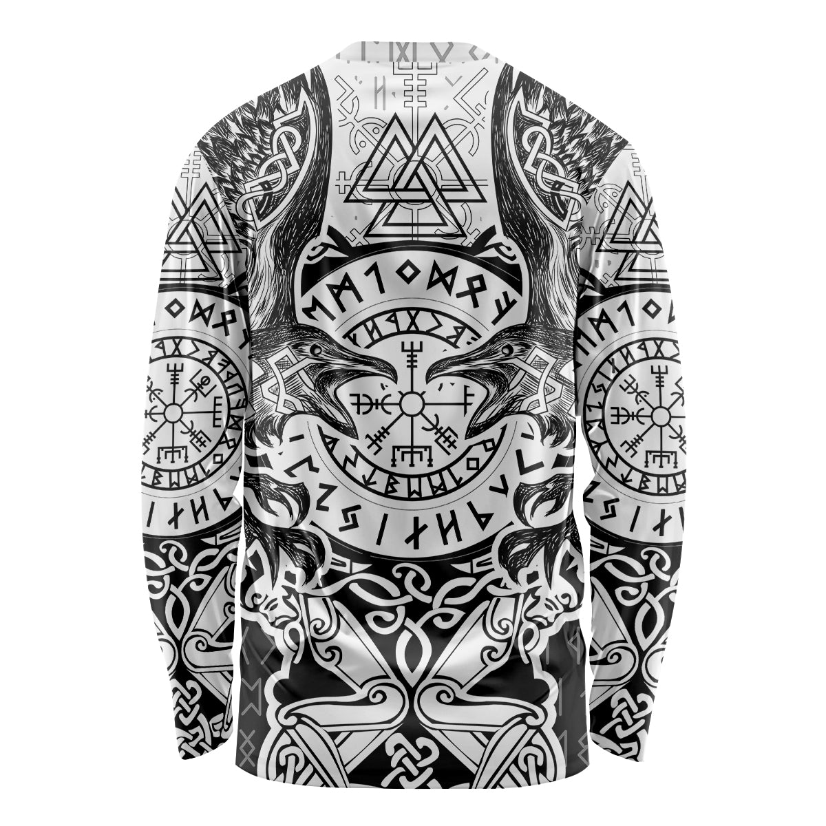Viking Tattoo Long Sleeve Shirt Hugin And Munin Asgardian Ravens Grunge Art - Wonder Print Shop