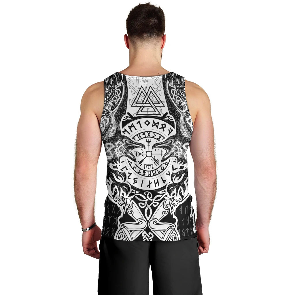 Viking Tattoo Men Tank Top Hugin And Munin Asgardian Ravens Grunge Art - Wonder Print Shop