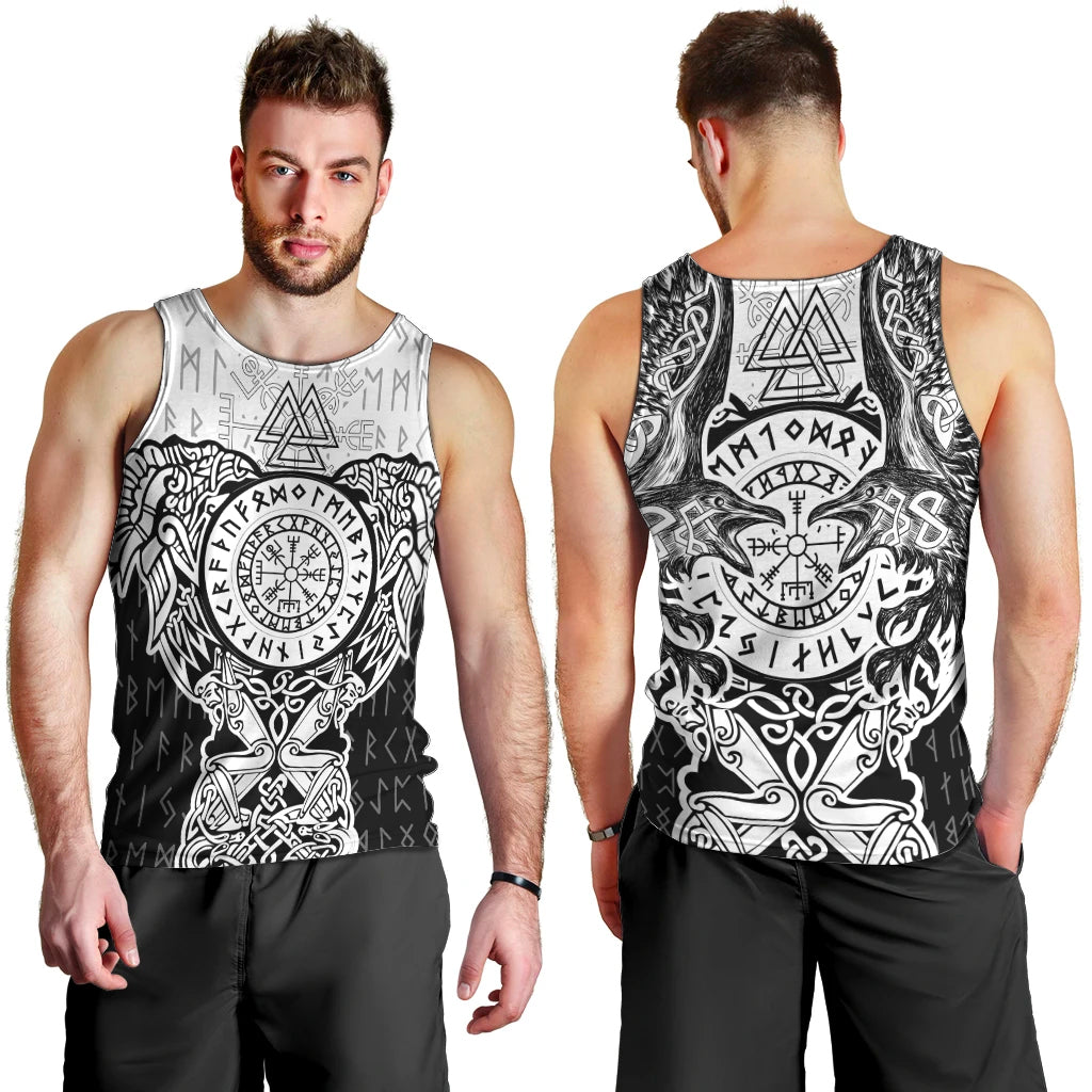 Viking Tattoo Men Tank Top Hugin And Munin Asgardian Ravens Grunge Art - Wonder Print Shop