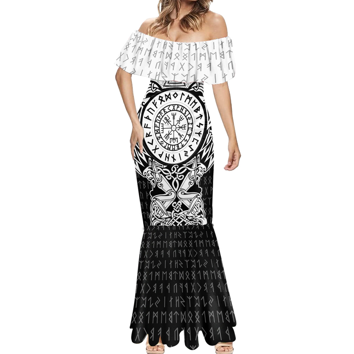 Viking Tattoo Mermaid Dress Hugin And Munin Asgardian Ravens Grunge Art - Wonder Print Shop