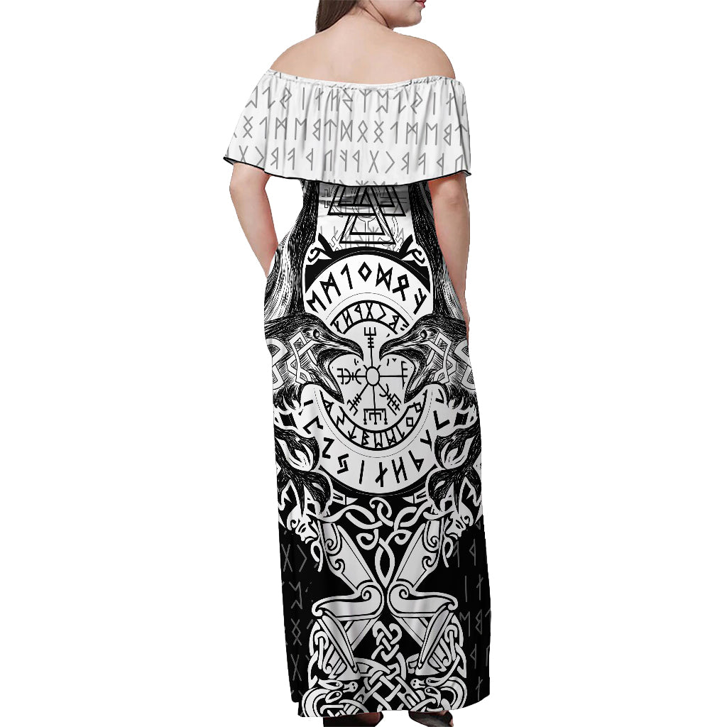 Viking Tattoo Off Shoulder Maxi Dress Hugin And Munin Asgardian Ravens Grunge Art - Wonder Print Shop
