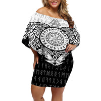 Viking Tattoo Off Shoulder Short Dress Hugin And Munin Asgardian Ravens Grunge Art - Wonder Print Shop