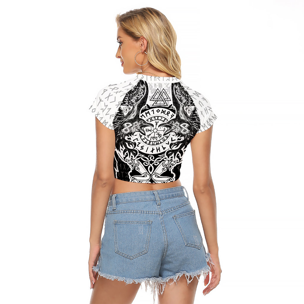 Viking Tattoo Raglan Cropped T Shirt Hugin And Munin Asgardian Ravens Grunge Art - Wonder Print Shop