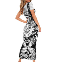 Viking Tattoo Short Sleeve Bodycon Dress Hugin And Munin Asgardian Ravens Grunge Art - Wonder Print Shop