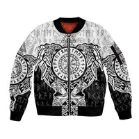 Viking Tattoo Sleeve Zip Bomber Jacket Hugin And Munin Asgardian Ravens Grunge Art - Wonder Print Shop