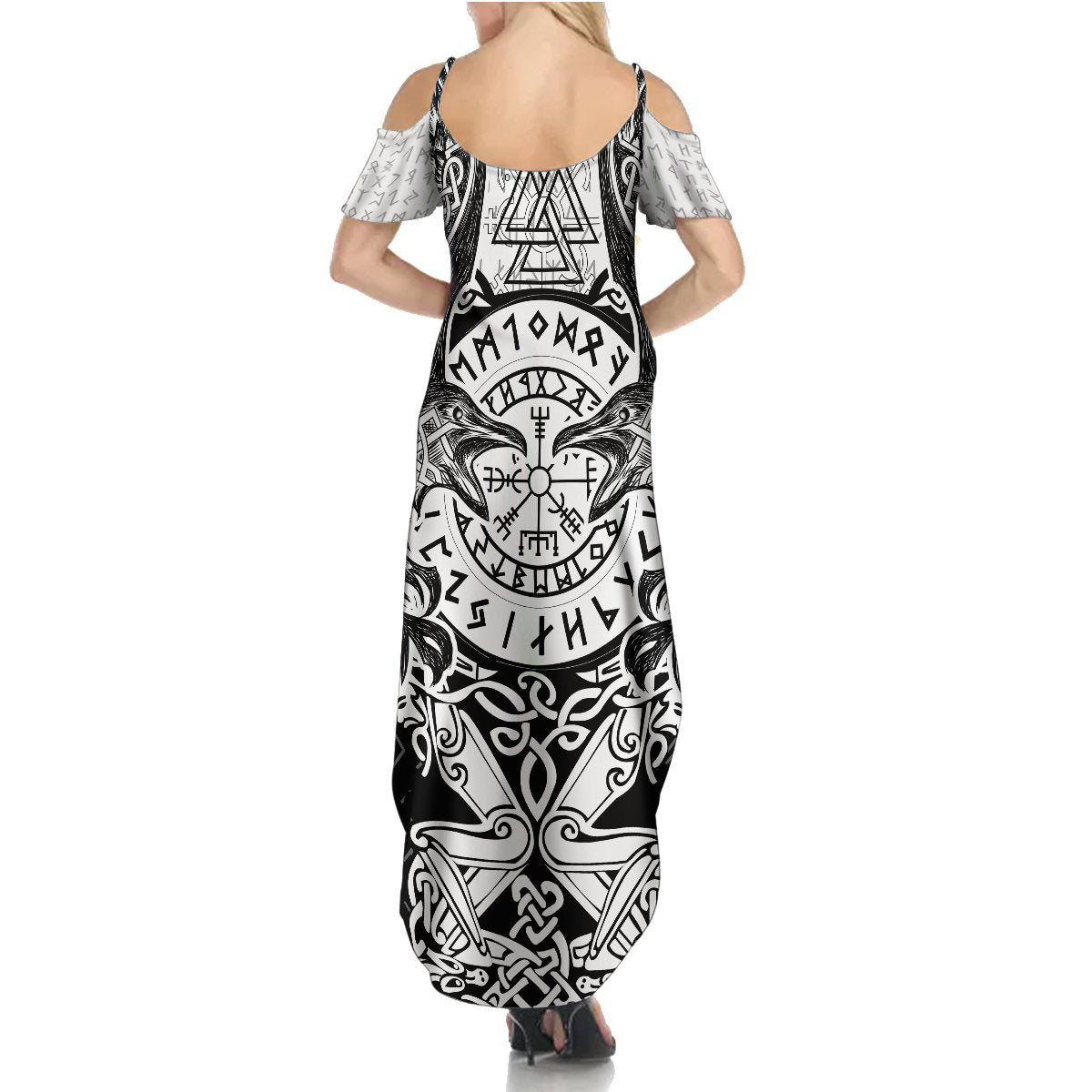 Viking Tattoo Summer Maxi Dress Hugin And Munin Asgardian Ravens Grunge Art - Wonder Print Shop