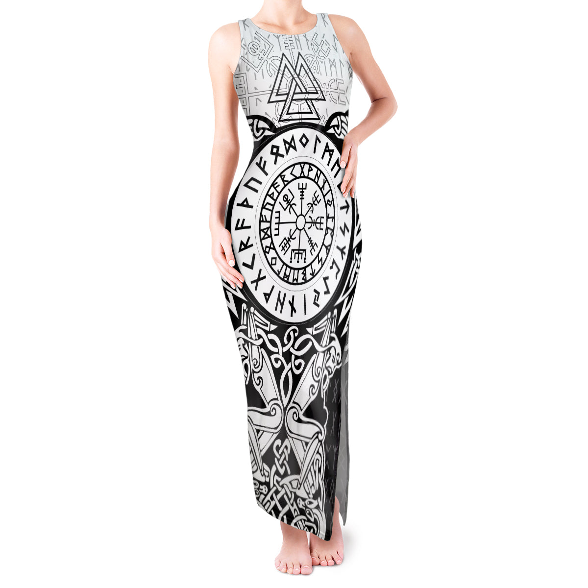 Viking Tattoo Tank Maxi Dress Hugin And Munin Asgardian Ravens Grunge Art - Wonder Print Shop