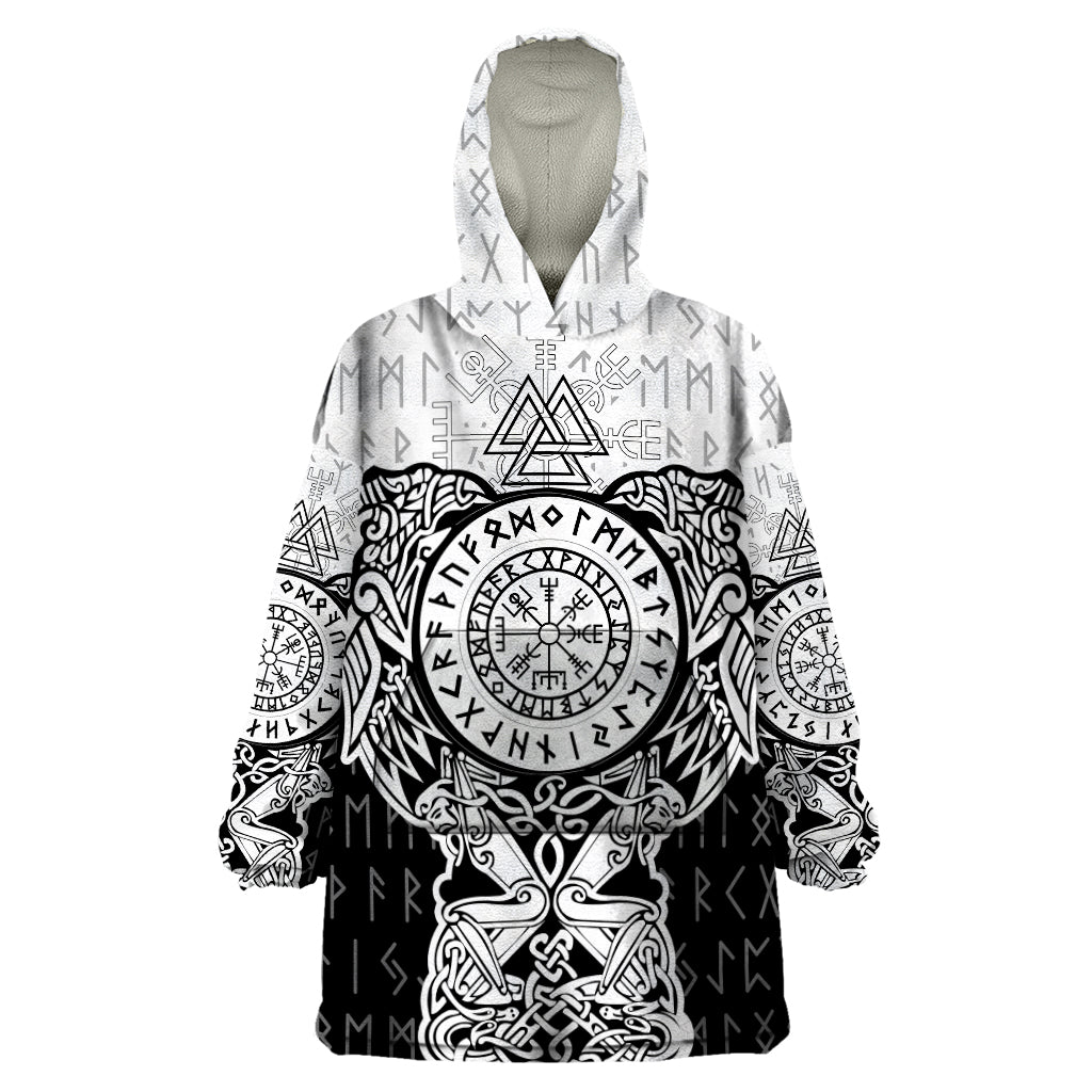 Viking Tattoo Wearable Blanket Hoodie Hugin And Munin Asgardian Ravens Grunge Art - Wonder Print Shop