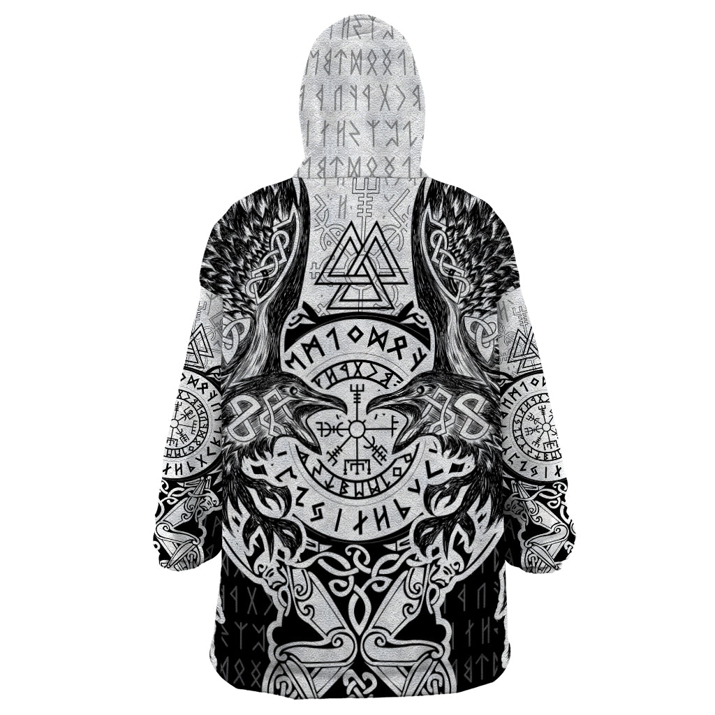 Viking Tattoo Wearable Blanket Hoodie Hugin And Munin Asgardian Ravens Grunge Art - Wonder Print Shop
