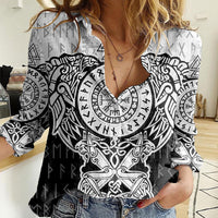 Viking Tattoo Women Casual Shirt Hugin And Munin Asgardian Ravens Grunge Art - Wonder Print Shop