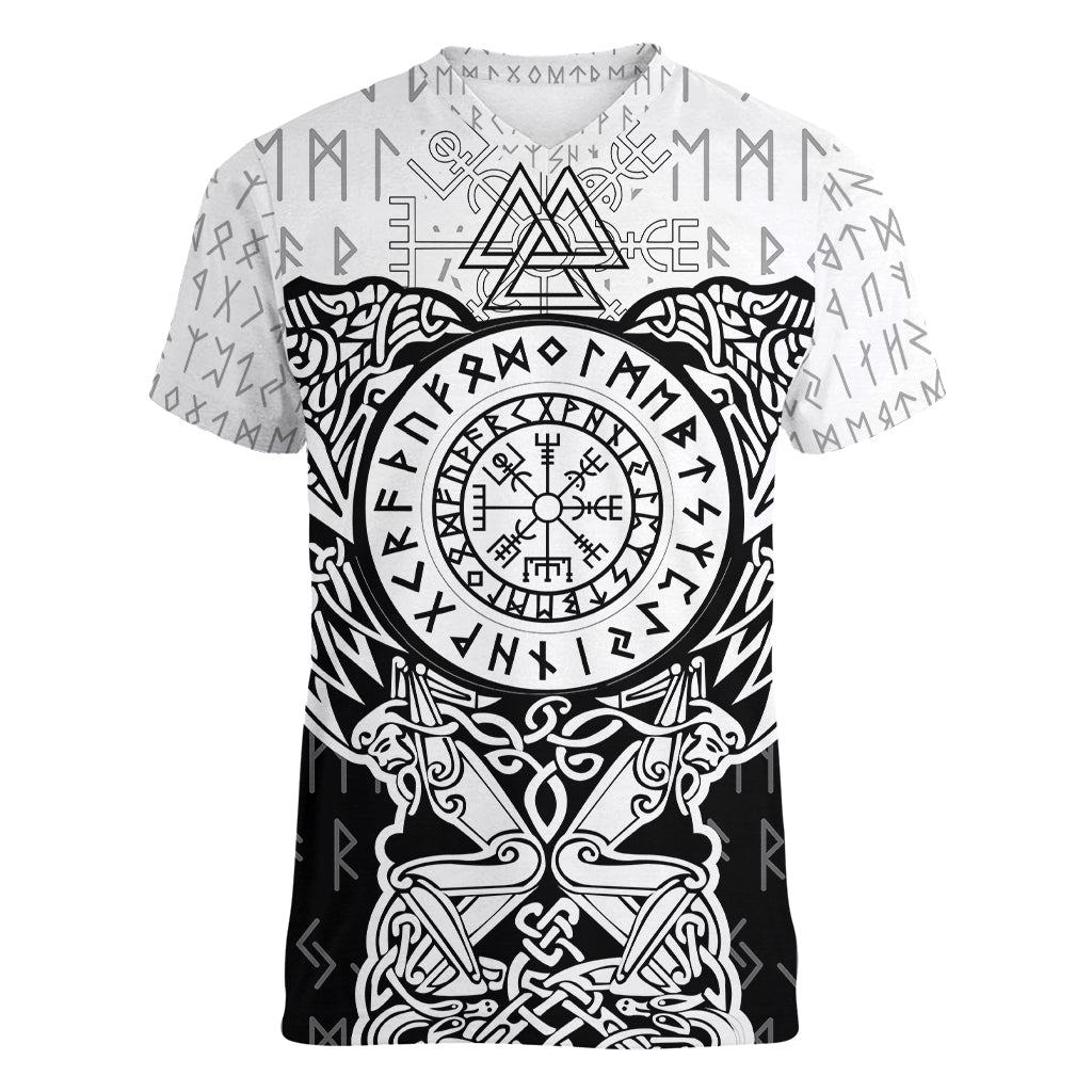 Viking Tattoo Women V Neck T Shirt Hugin And Munin Asgardian Ravens Grunge Art - Wonder Print Shop