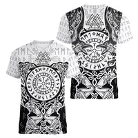 Viking Tattoo Women V Neck T Shirt Hugin And Munin Asgardian Ravens Grunge Art - Wonder Print Shop