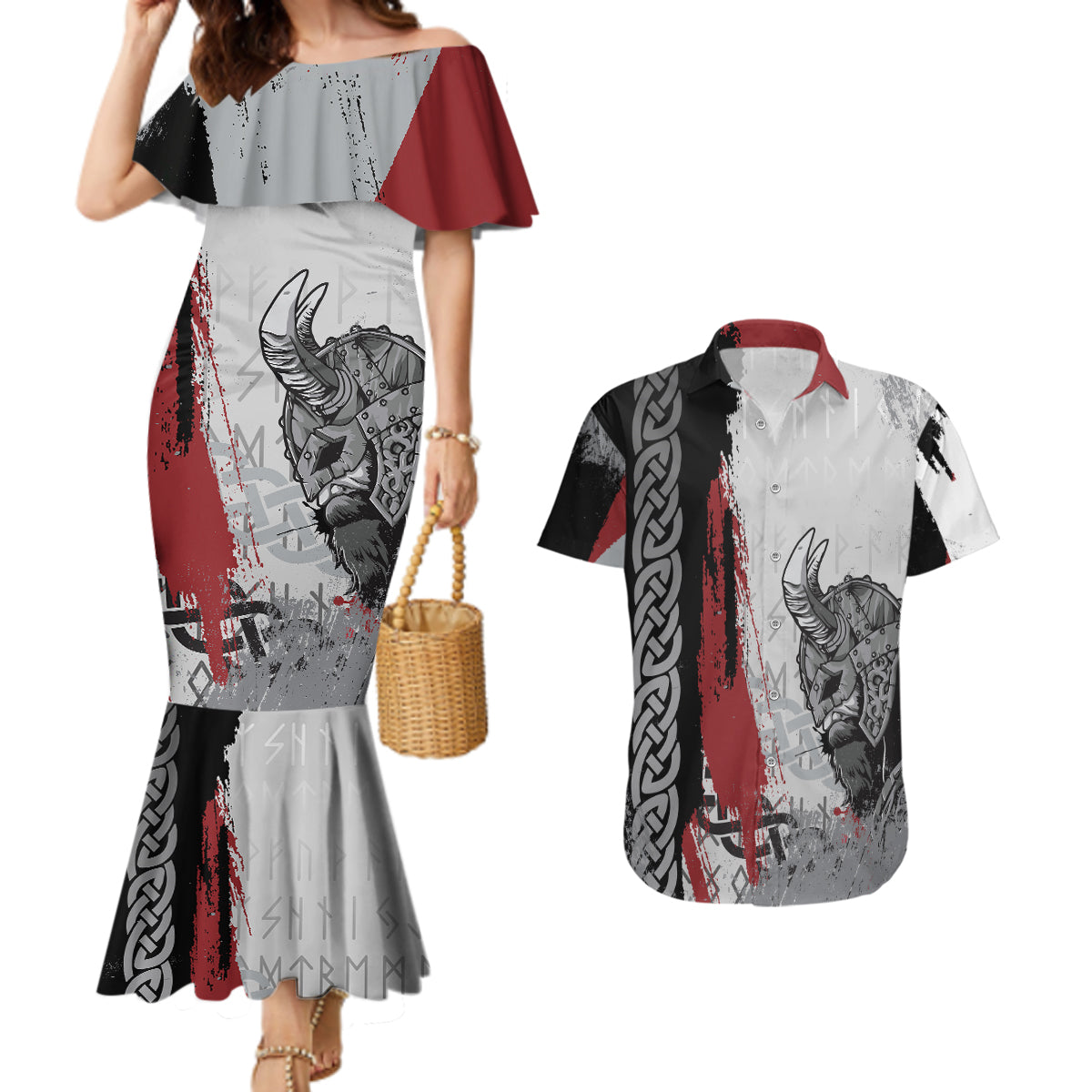 Viking Couples Matching Mermaid Dress and Hawaiian Shirt Warrior Come To Valhalla - Wonder Print Shop