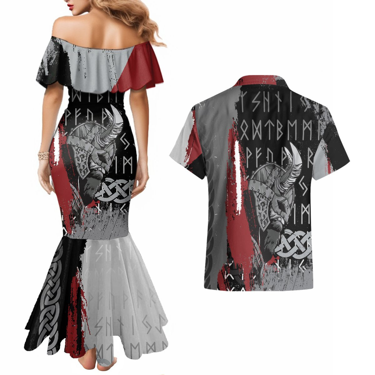 Viking Couples Matching Mermaid Dress and Hawaiian Shirt Warrior Come To Valhalla - Wonder Print Shop