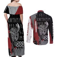Viking Couples Matching Off Shoulder Maxi Dress and Long Sleeve Button Shirts Warrior Come To Valhalla - Wonder Print Shop