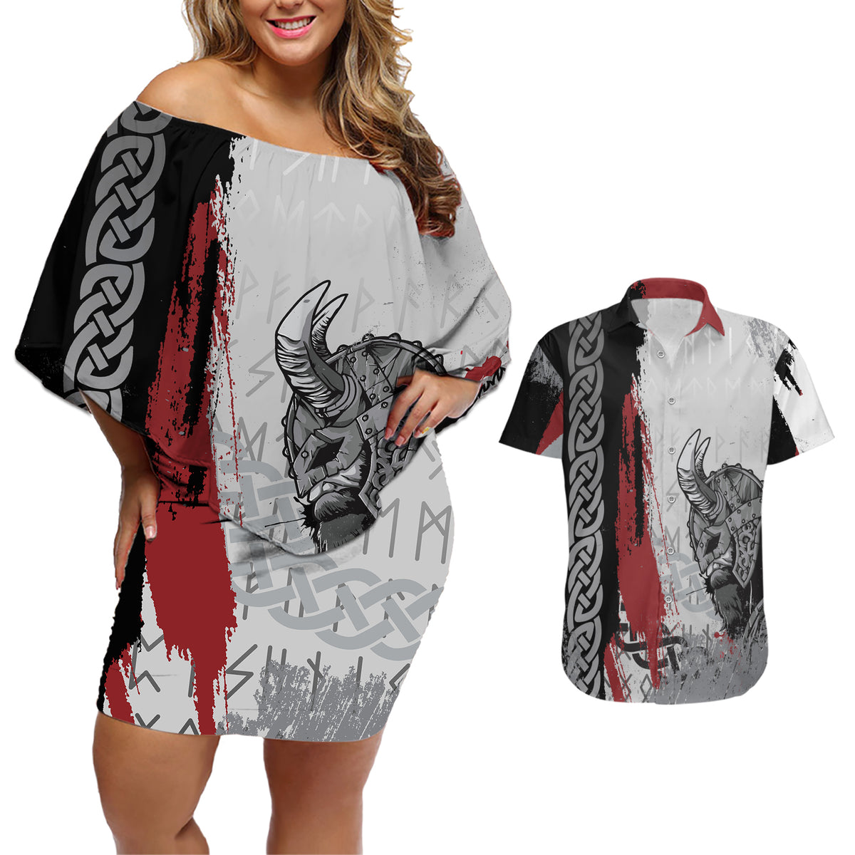 Viking Couples Matching Off Shoulder Short Dress and Hawaiian Shirt Warrior Come To Valhalla - Wonder Print Shop