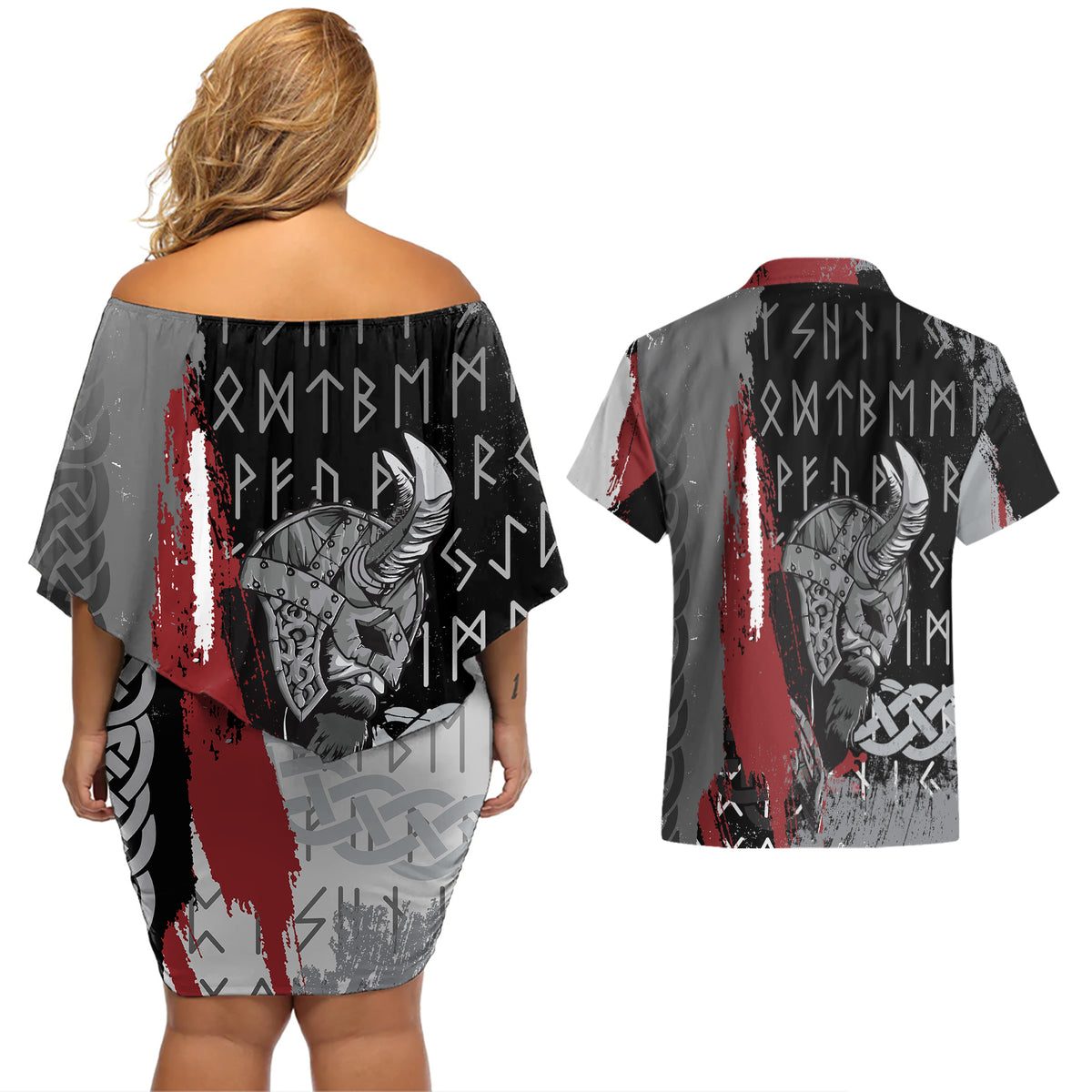 Viking Couples Matching Off Shoulder Short Dress and Hawaiian Shirt Warrior Come To Valhalla - Wonder Print Shop