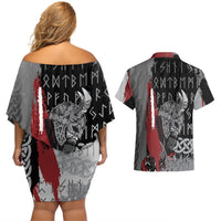 Viking Couples Matching Off Shoulder Short Dress and Hawaiian Shirt Warrior Come To Valhalla - Wonder Print Shop