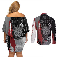 Viking Couples Matching Off Shoulder Short Dress and Long Sleeve Button Shirts Warrior Come To Valhalla - Wonder Print Shop