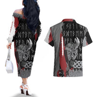Viking Couples Matching Off The Shoulder Long Sleeve Dress and Hawaiian Shirt Warrior Come To Valhalla - Wonder Print Shop