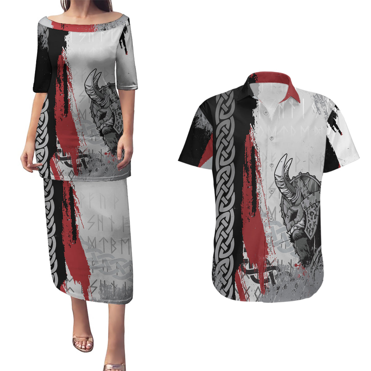 Viking Couples Matching Puletasi Dress and Hawaiian Shirt Warrior Come To Valhalla - Wonder Print Shop