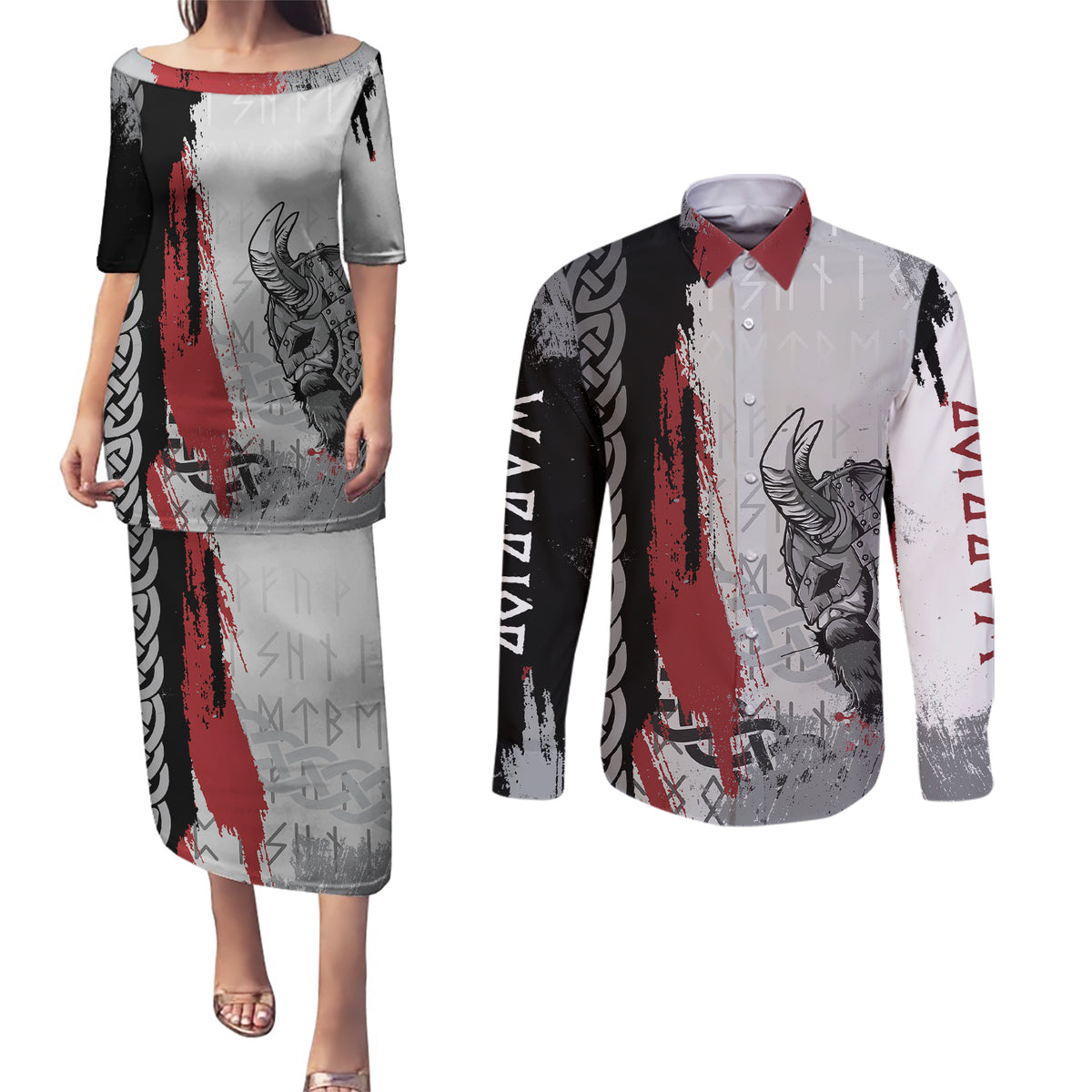 Viking Couples Matching Puletasi Dress and Long Sleeve Button Shirts Warrior Come To Valhalla - Wonder Print Shop