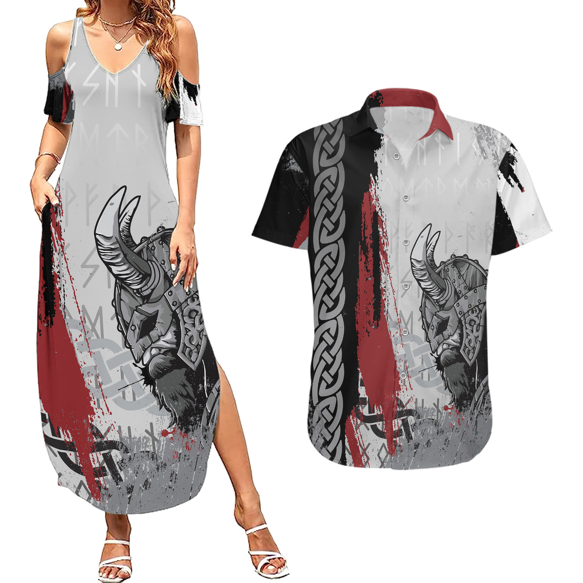 Viking Couples Matching Summer Maxi Dress and Hawaiian Shirt Warrior Come To Valhalla - Wonder Print Shop