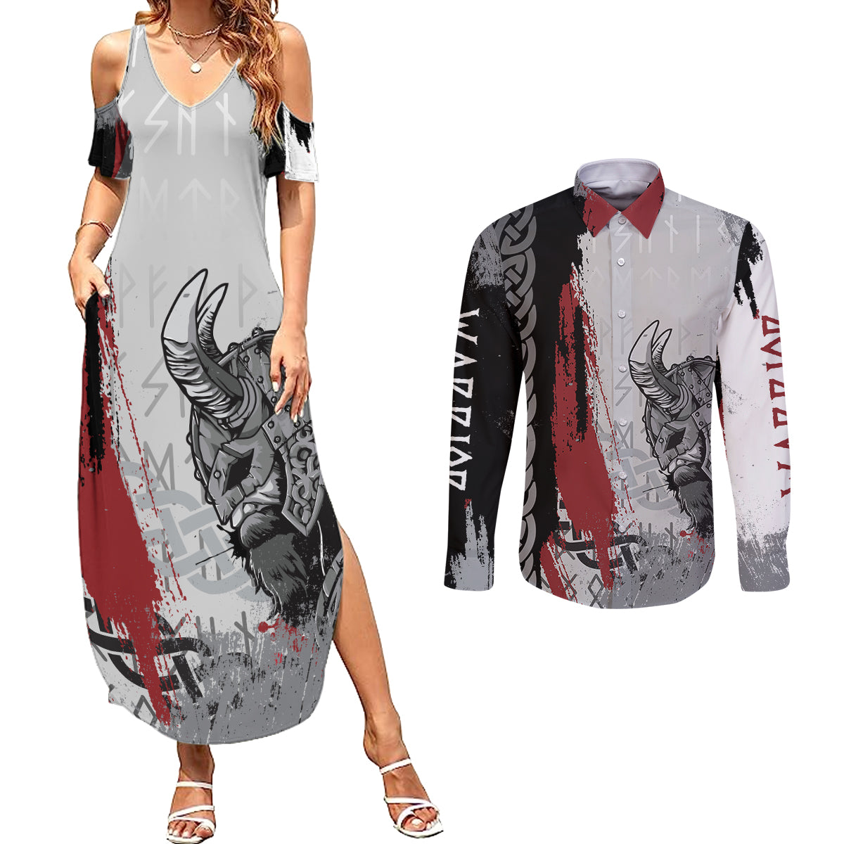 Viking Couples Matching Summer Maxi Dress and Long Sleeve Button Shirts Warrior Come To Valhalla - Wonder Print Shop