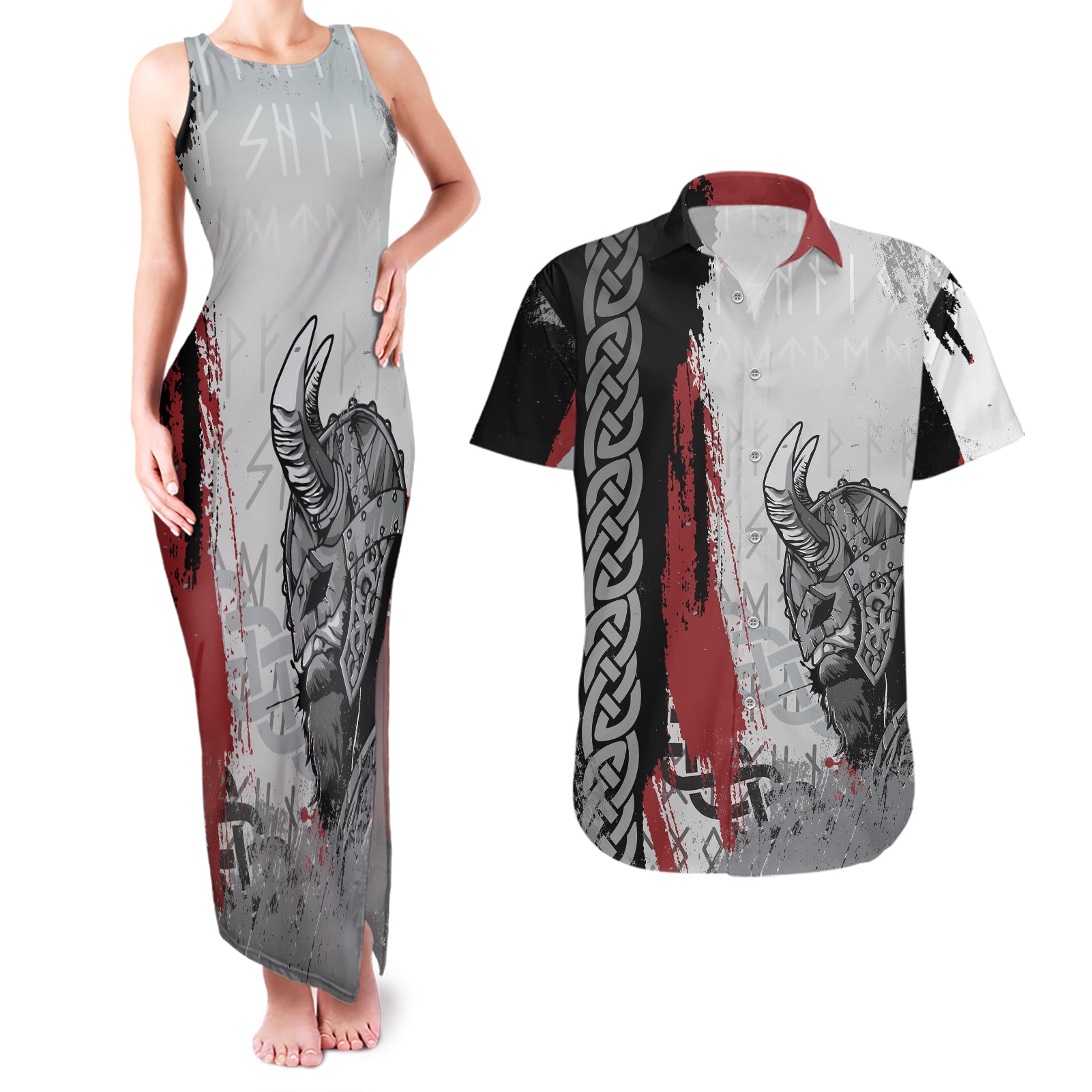 Viking Couples Matching Tank Maxi Dress and Hawaiian Shirt Warrior Come To Valhalla - Wonder Print Shop