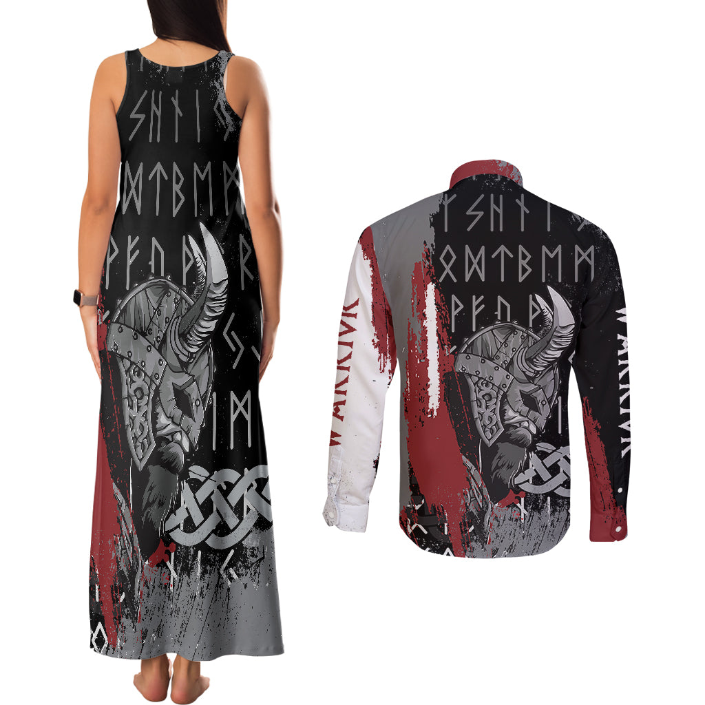 Viking Couples Matching Tank Maxi Dress and Long Sleeve Button Shirts Warrior Come To Valhalla - Wonder Print Shop